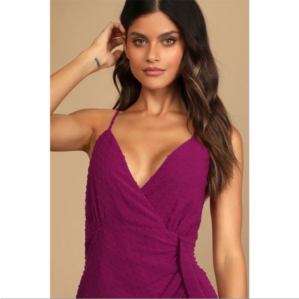 Lulu's Purple High-Low Ruffle Wrap Dress - Picture 3 of 8